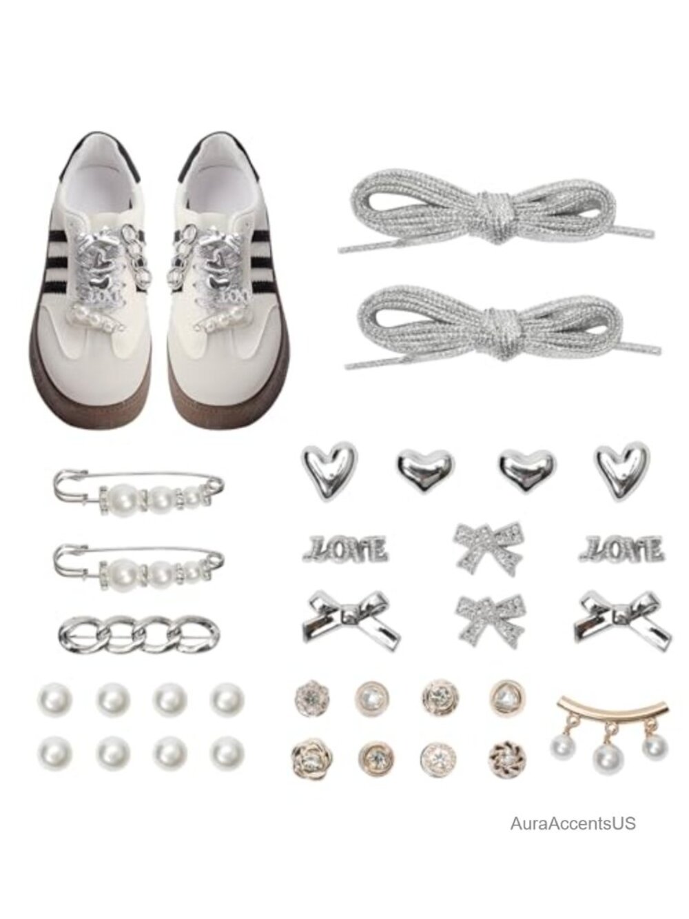 32pc Bling Shoe Charms Clips Pearl Bow Flower Sneaker DIY Jewelry Kit